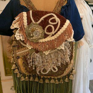 Handmade Upcycled Fringed Backpack Boho Festival Unique One of A Kind